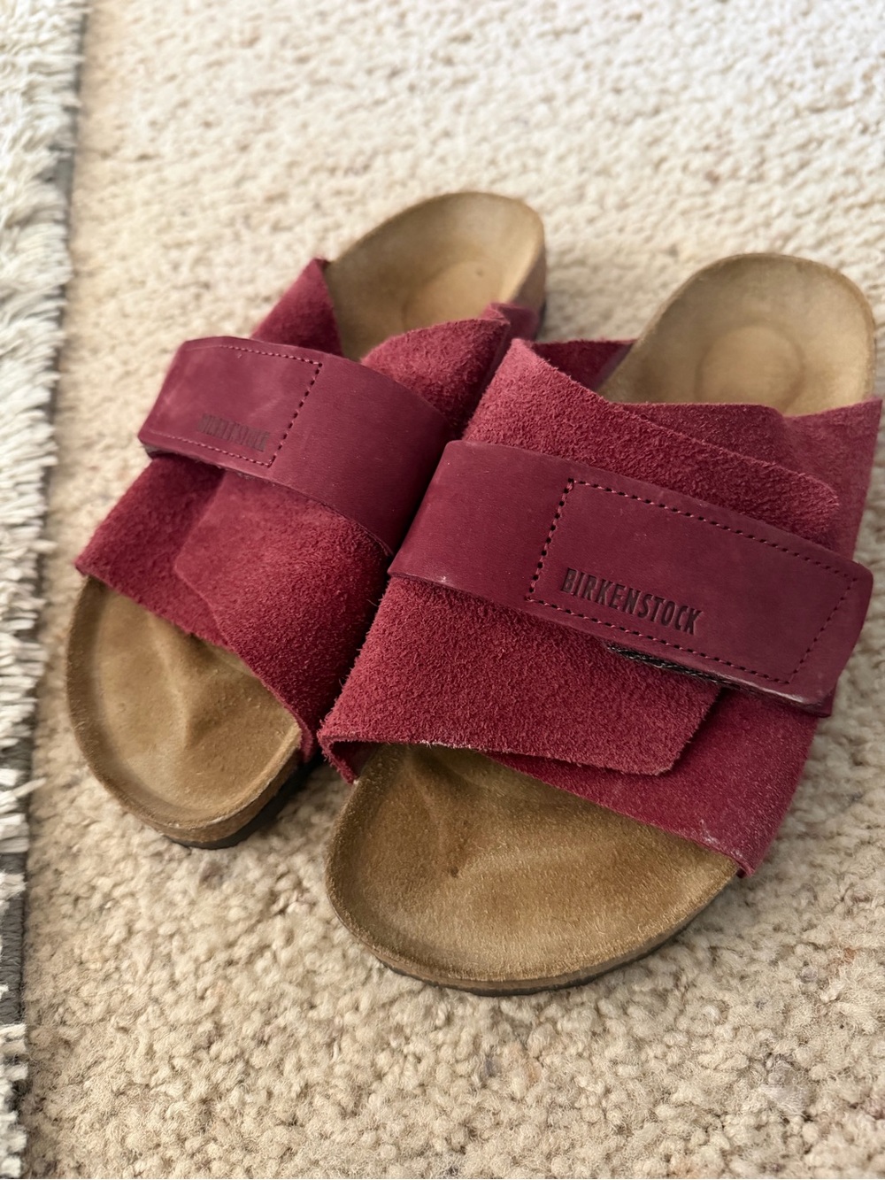 Birkenstock Kyoto Red Suede Cross-Strap Slide Sandals - Picture 2 of 4